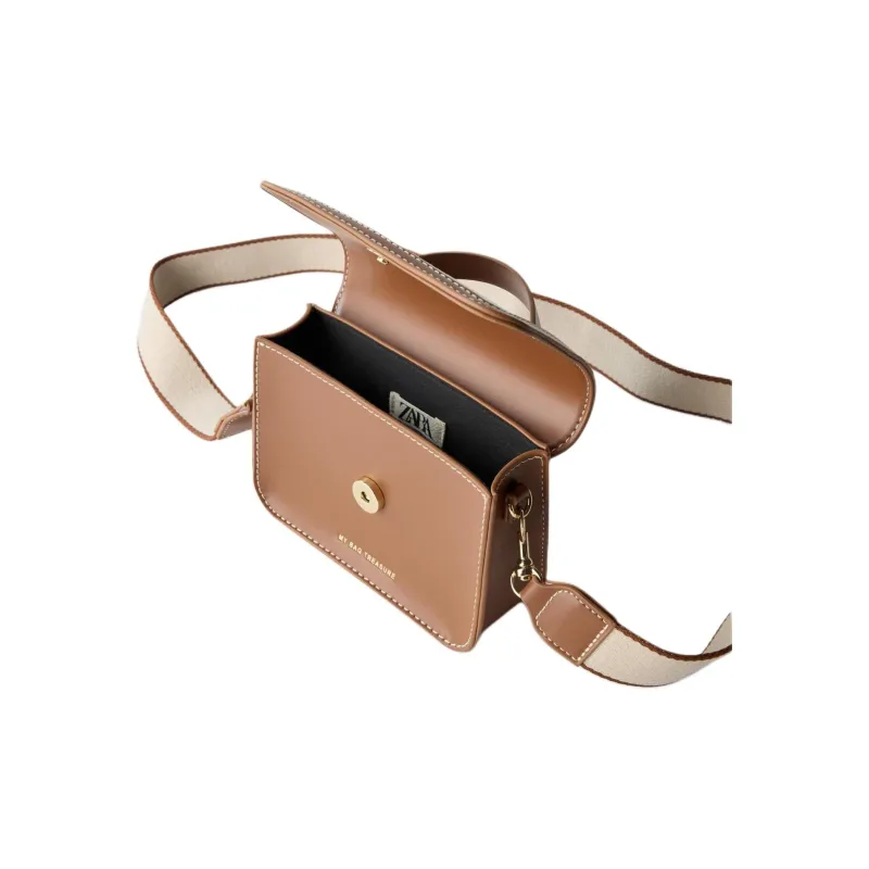 ZARA Polyurethane Shoulder Bag, Crossbody Bag Mini Women's Brown-4
