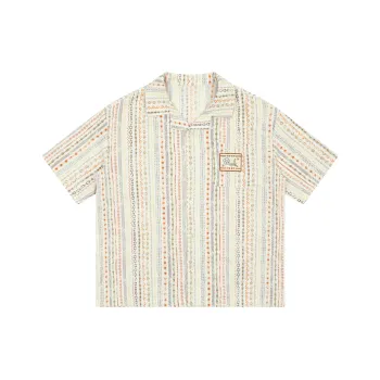 MostwantedLab Vintage Flower Shirt Unisex Orange Brown Vertical Stripes