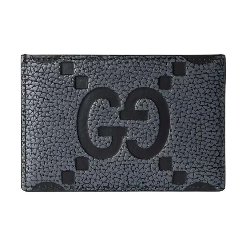 GUCCI Grained Leather Card Holder Large Size Men's Dark Gray & Black-0