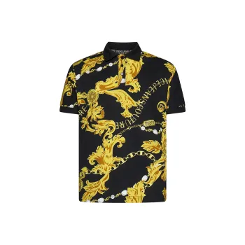 VERSACE JEANS COUTURE Baroque Printed Short Sleeved Polo Shirt
