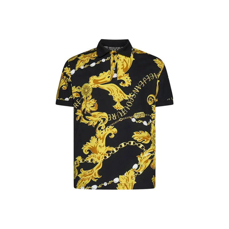 VERSACE JEANS COUTURE Baroque Printed Short Sleeved Polo Shirt-0