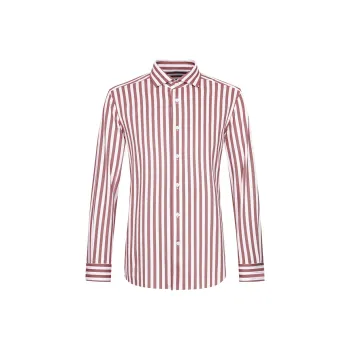 LANBAO Shirts Men Red Bright Stripes