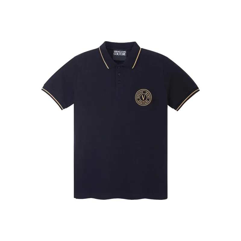 VERSACE JEANS COUTURE SS23 Men Letter Logo Printed Striped Trim Short-Sleeve Polo Shirt Black-0