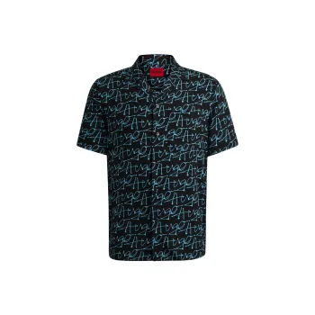 HUGO BOSS Relaxed Fit Short Sleeved Shirt With Seasonal Print Shirt Men's Black
