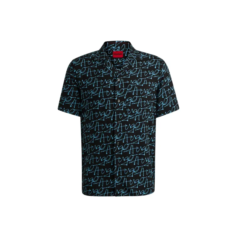 HUGO BOSS Relaxed Fit Short Sleeved Shirt With Seasonal Print Shirt Men's Black-0