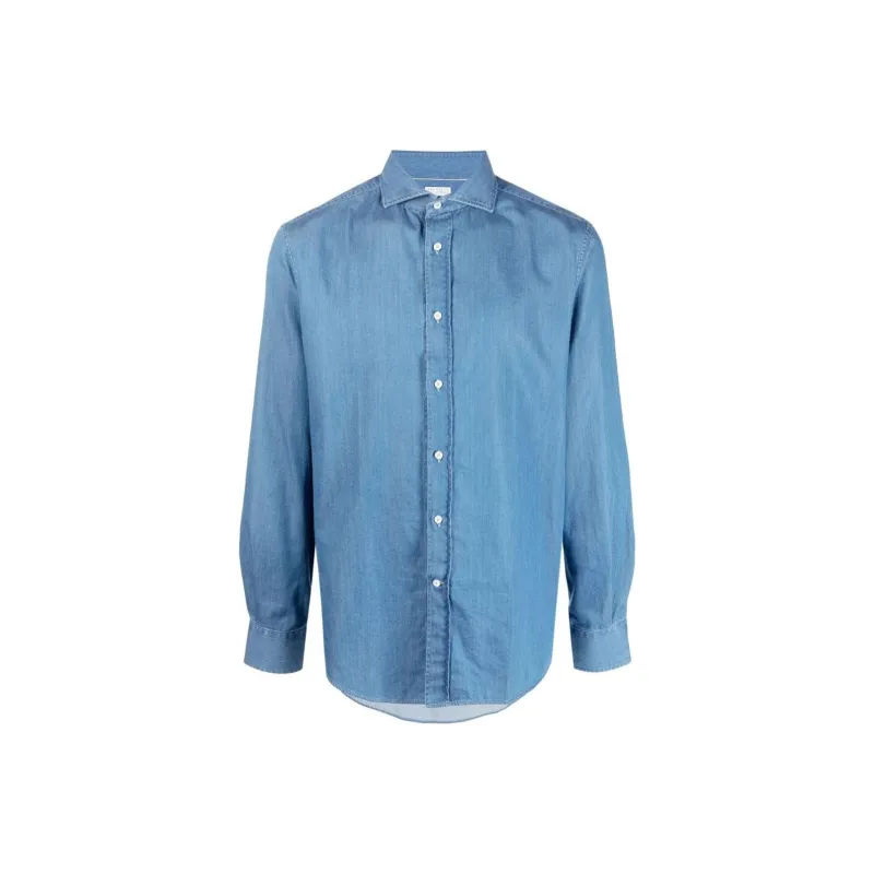Brunello Cucinelli Curved Hem Buttoned Denim Shirt-0