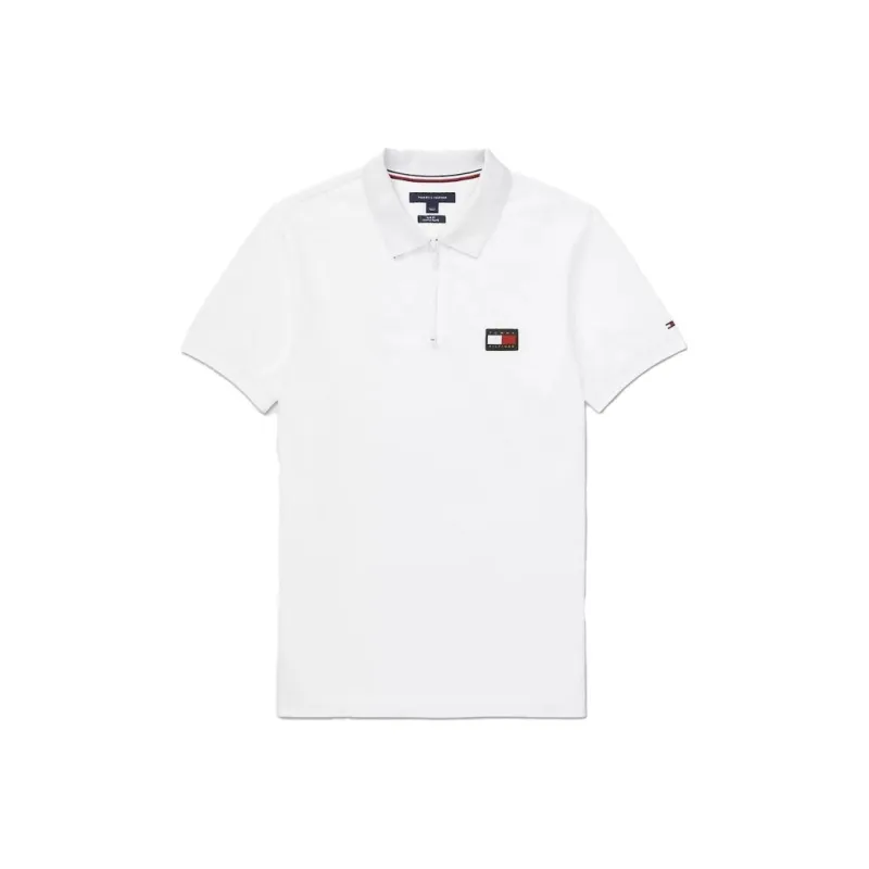 Tommy Hilfiger Slim Fit Pop Collar Polo Tops Fresh White Polo Shirt Men's White-0