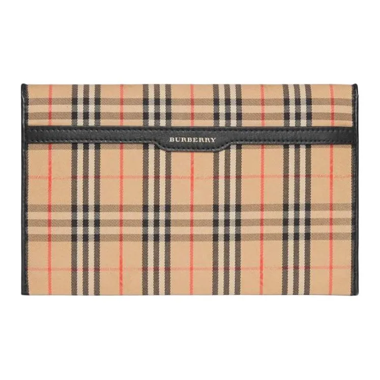Burberry Cow Leather With Fabric Envelope Bag Coin Purse, Clutch Women's Camel-1