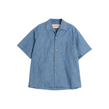 Valentino Straight Hem Denim Bowling Shirt