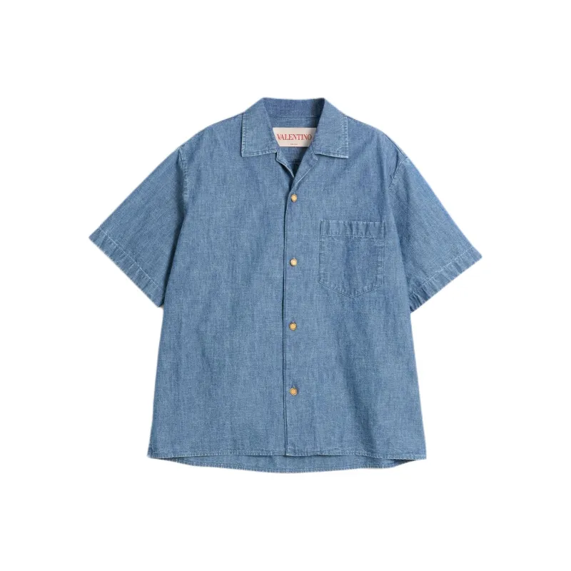 Valentino Straight Hem Denim Bowling Shirt-0
