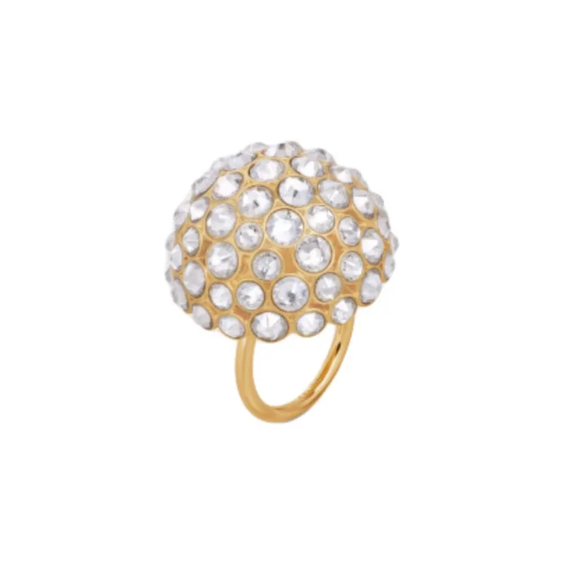 CELINE Brass, Rhinestone Rings Women's Gold-1