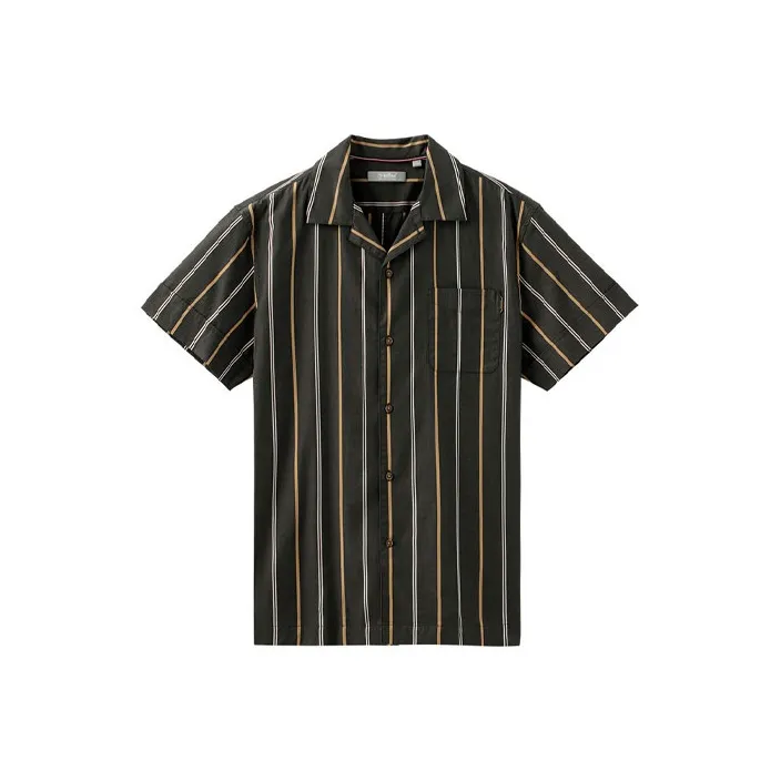 GOLDLION Shirt Men's Coffee Yellow Stripe-0