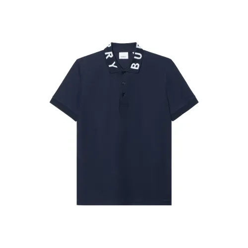 Burberry SS23 Logo Print Short Sleeve Polo Shirt Navy Blue