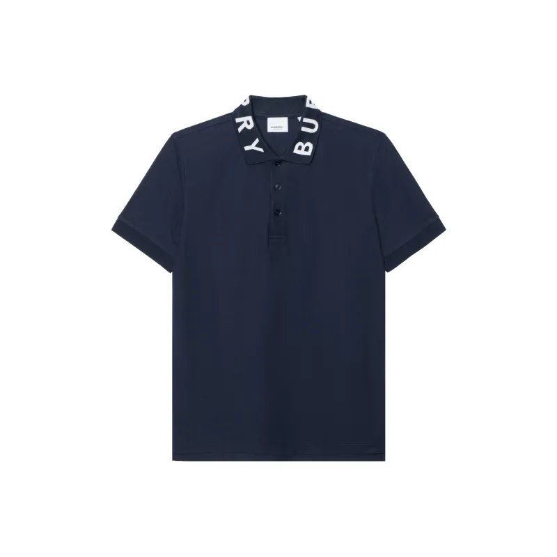 Burberry SS23 Logo Print Short Sleeve Polo Shirt Navy Blue-0