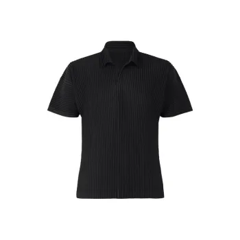 ISSEY MIYAKE Pleated Split Neck Polo Shirt