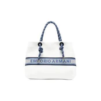 EMPORIO ARMANI MyEA Canvas Tote Bag, Shopping Bag, Canvas Bag, Handbag Medium Size Women's White