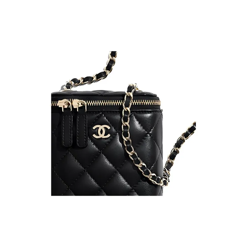 CHANEL Sheepskin Makeup Bag, Shoulder Bag, Crossbody Bag Mini Women's Black-4