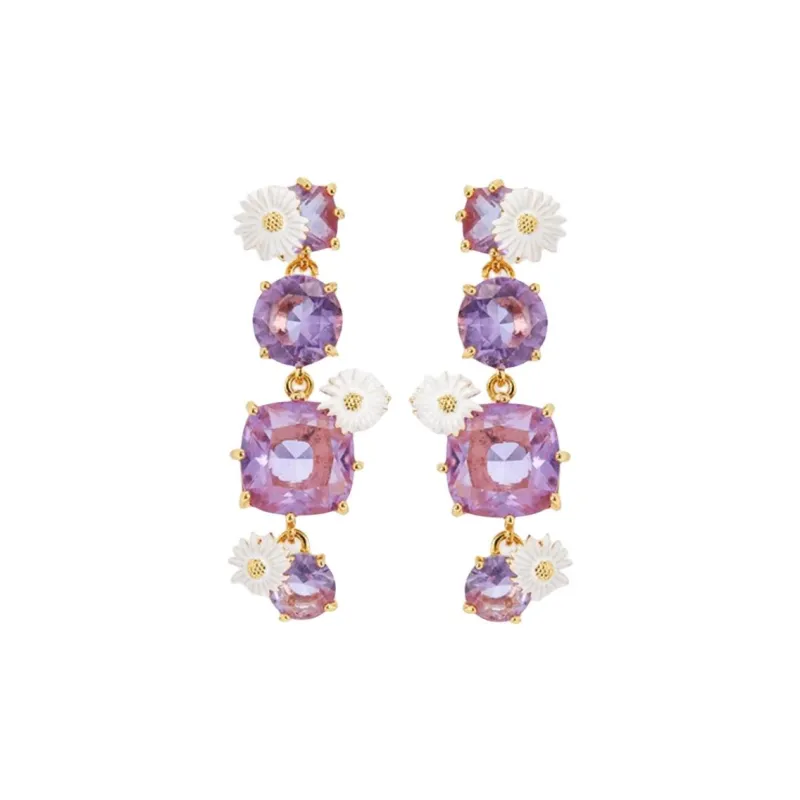 LES NEREIDES Gold Plated Brass, Enamel, Glass Clip On Earrings Women's Purple-1