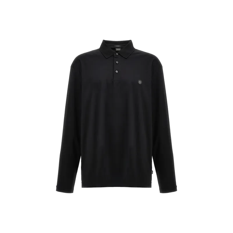 HUGO BOSS Logo Patch Long Sleeved Polo Shirt-0