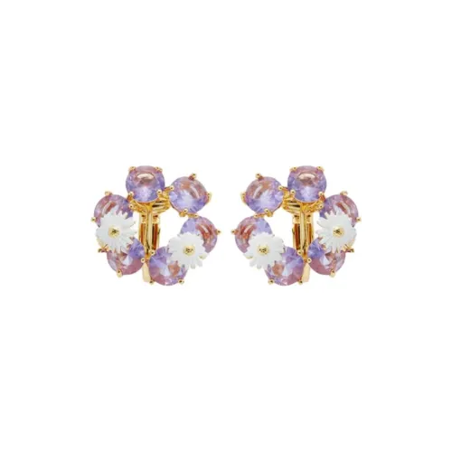 LES NEREIDES Gold Plated Brass, Enamel, Glass Clip On Earrings Women's Purple