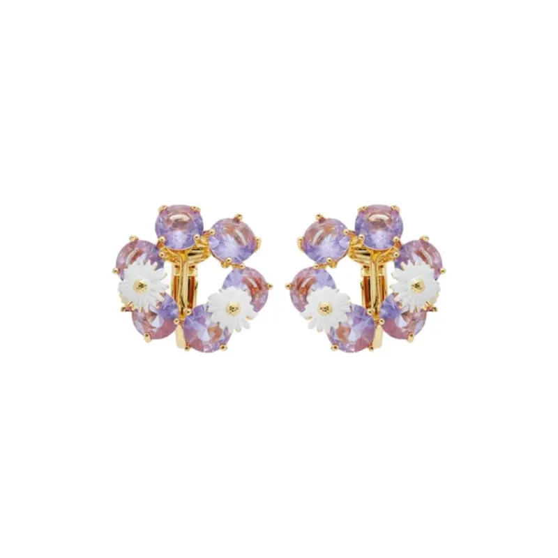 LES NEREIDES Gold Plated Brass, Enamel, Glass Clip On Earrings Women's Purple-0