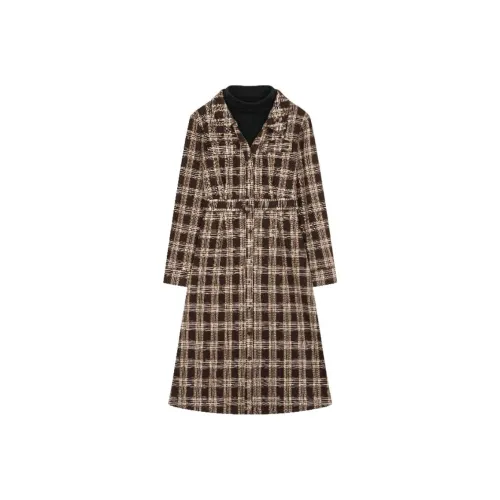 Mo Han Yi Mei Long Sleeved Dresses Women's Beige Coffee Pattern
