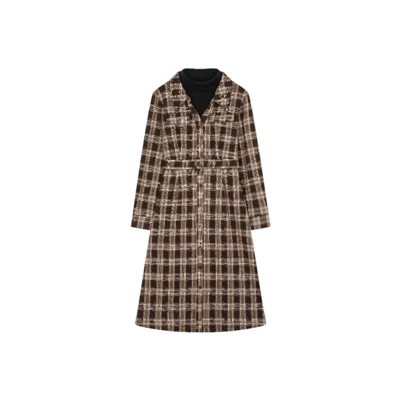Mo Han Yi Mei Long Sleeved Dresses Women's Beige Coffee Pattern-0