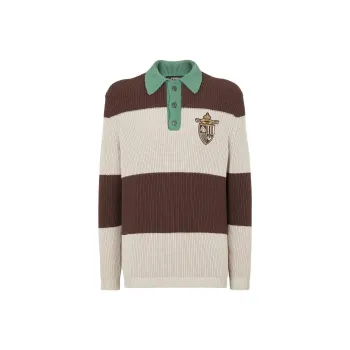 FENDI Crest Embroidered Striped Knitted Polo Shirt