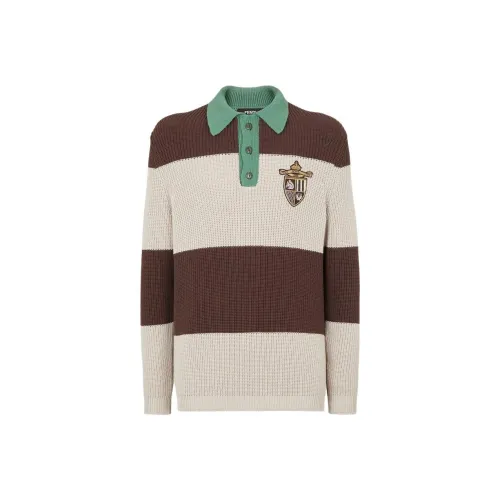 FENDI Crest Embroidered Striped Knitted Polo Shirt