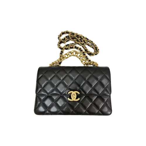 CHANEL Calfskin One Shoulder Flap Bag, Crossbody Bag Mini Women's Black