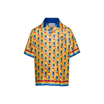 CASABLANCA L'Arche De Jour Cuban Collar Silk Shirt