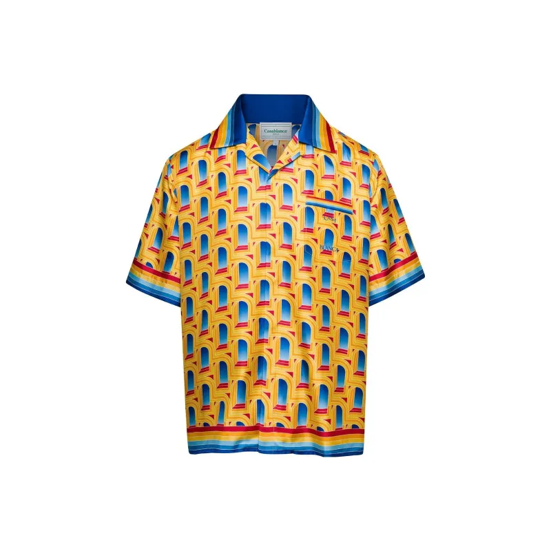 CASABLANCA L'Arche De Jour Cuban Collar Silk Shirt-0