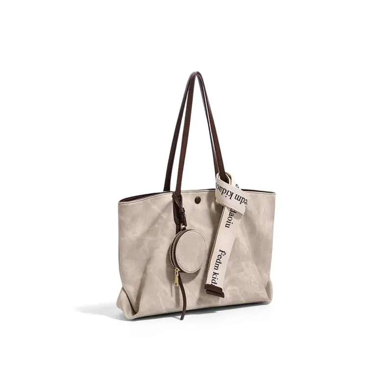 CLEVER& KETCH Microfiber Synthetic Leather Tote, Underarm Shoulder Bag Women's Apricot-1