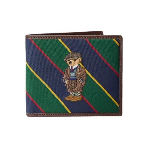 Polo Ralph Lauren Fabric Cow Leather Patchwork Wallet Men's Green/Dark Blue
