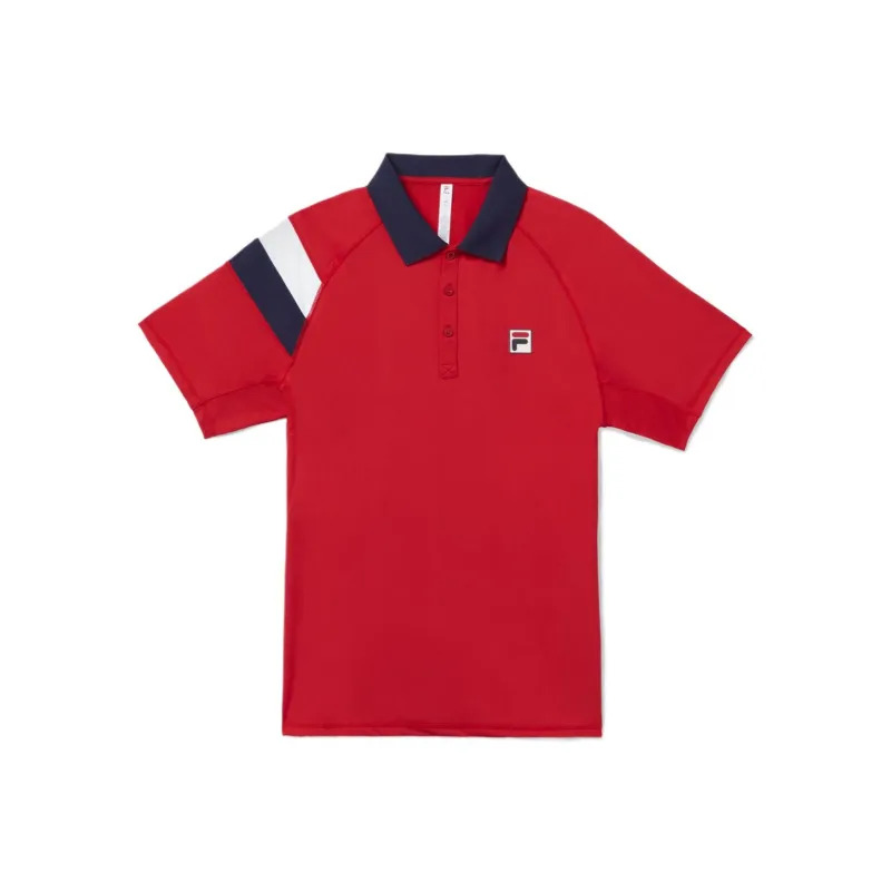FILA Essentials Polo Shirt Men's Red/Marine Blue/White-0