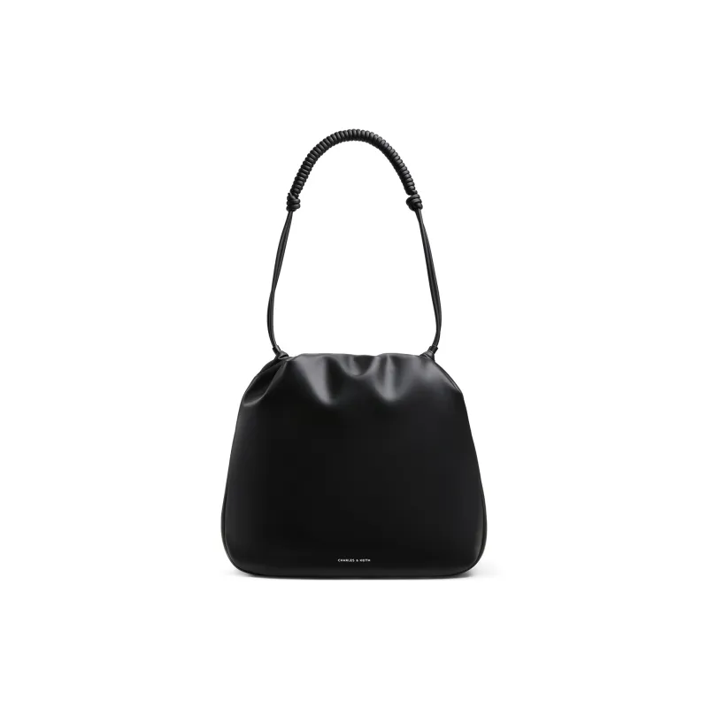 CHARLES&KEITH PU Crossbody Bag, Shoulder Bag Medium Size Women's Russet Brown Tawny/Noir Black-5