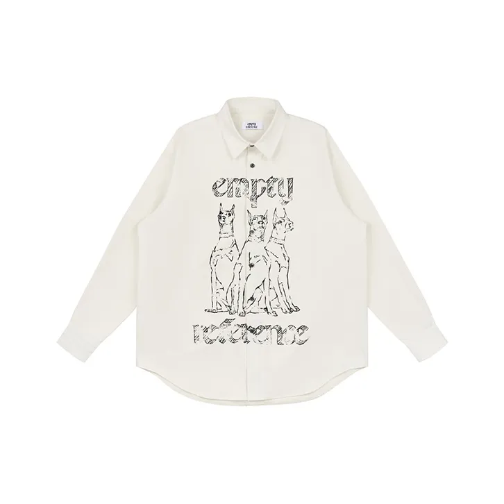 EMPTY REFERENCE Doberman Series Long Sleeved Shirts Unisex White-0