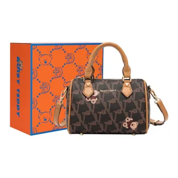 NOISY TEDDY PVC Boston Bag, One Shoulder Handbag Regular Women's Brown/Beige