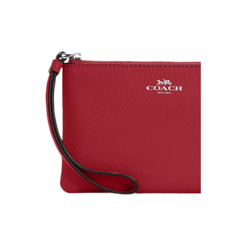 COACH Shay Pebbled Leather Coin Purse, Clutch Small Size Women's Gold/Brick Red-2