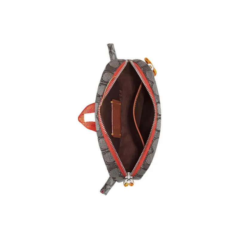 COACH Jacquard With Calfskin Sling Bag, Fanny Pack Trumpets Men's Greige & Red-2