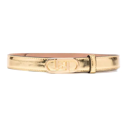 FENDI Logo Buckle Design Smooth Buckle Leather Belts Women's Gold