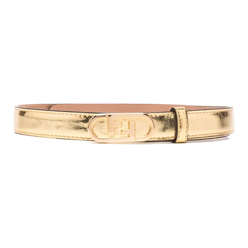 FENDI Logo Buckle Design Smooth Buckle Leather Belts Women's Gold-0