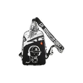 Single Warehouse Nylon One Shoulder Crossbody Bag, Sling Bag Men's Black/White/Blue