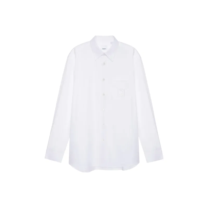 Burberry FW22 Men Embroidery Point Collar Long Sleeve Shirt White-0