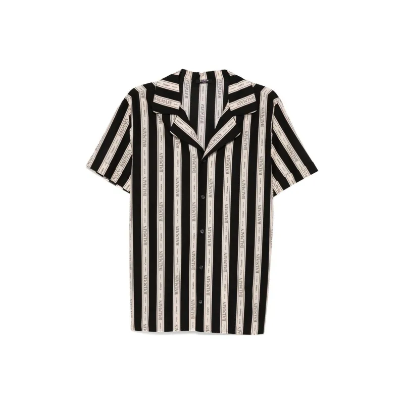 BALMAIN Striped Collared Short Sleeved Shirt-0