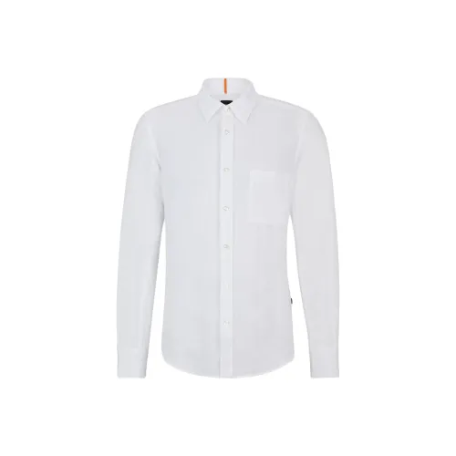 HUGO BOSS Regular Fit Shirt In Linen Canvas With Barrel Cuffs Shirt Men's White