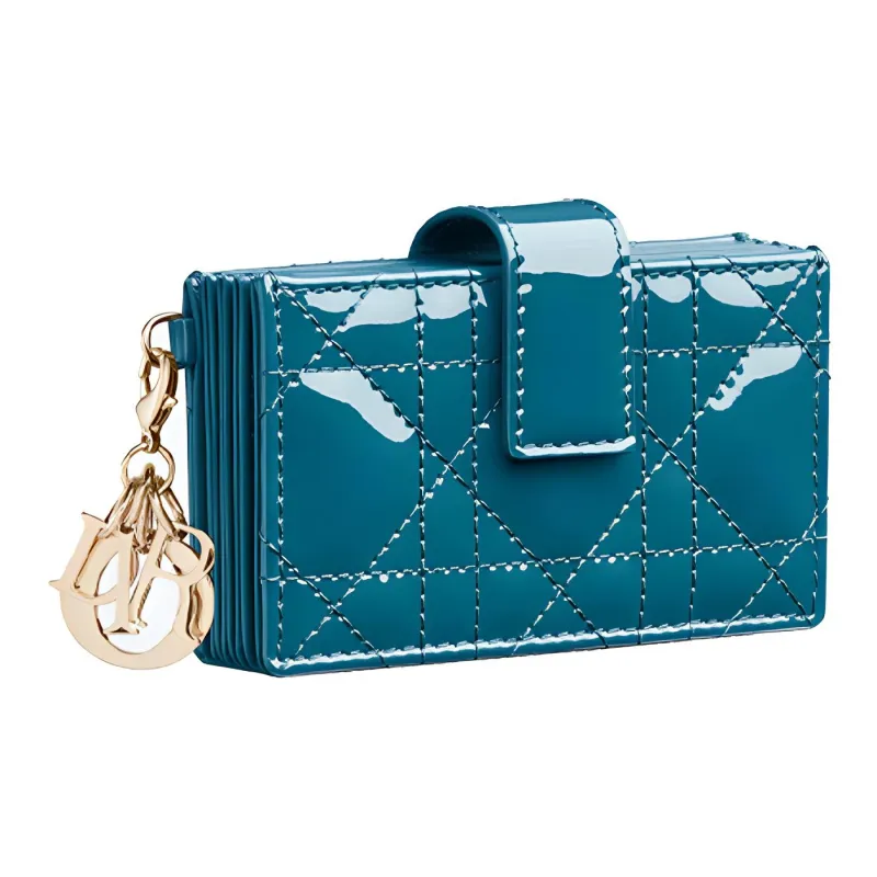 DIOR Lady Dior Cow Leather Coin Purse Card Clip Card Holder Women's Gray Blue-1