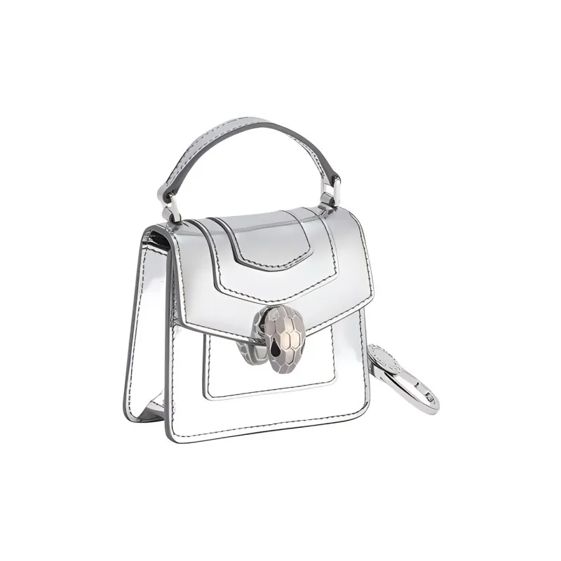 BVLGARI Serpenti Forever Calfskin Handbag Pendant Bag Accessory Extra Mini Women's Silver-0