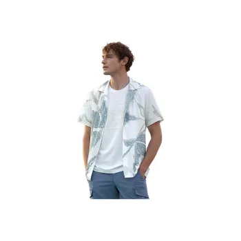 GOLDLION Shirt Men's Blue Green Floral White Base