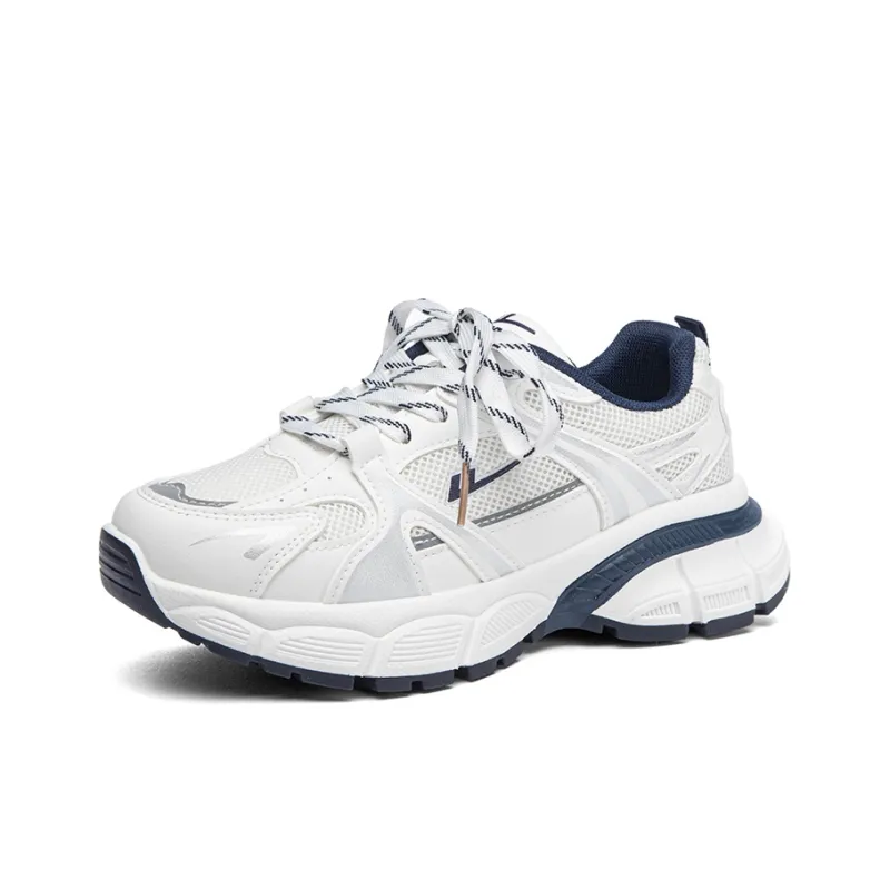 Warrior Abrasion Resistant Breathable Slip Resistant Low Top Casual City Commute Running Shoes Women's White Dark Blue-1